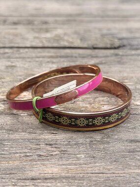 Vera Bradley Bangle Bracelet Set Canterbury Magenta Vintage with Tags Rose Gold